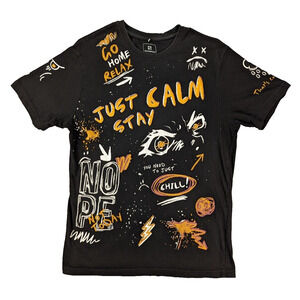 South Pole T-Shirt Large Men's Black Short Sleeve Graphic Print 100% Cotton